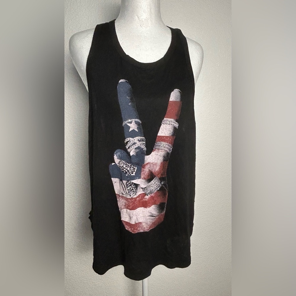 AMERICAN REBEL Black Tank Top with American Flag Peace Sign SIZE XL